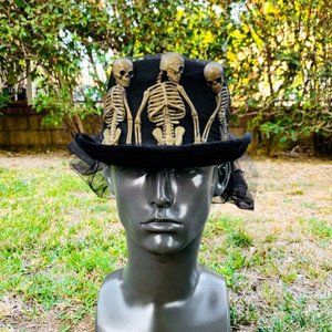 Skull Bones Costume Voodoo Halloween Top Hat Men and Women Party Costume Hat